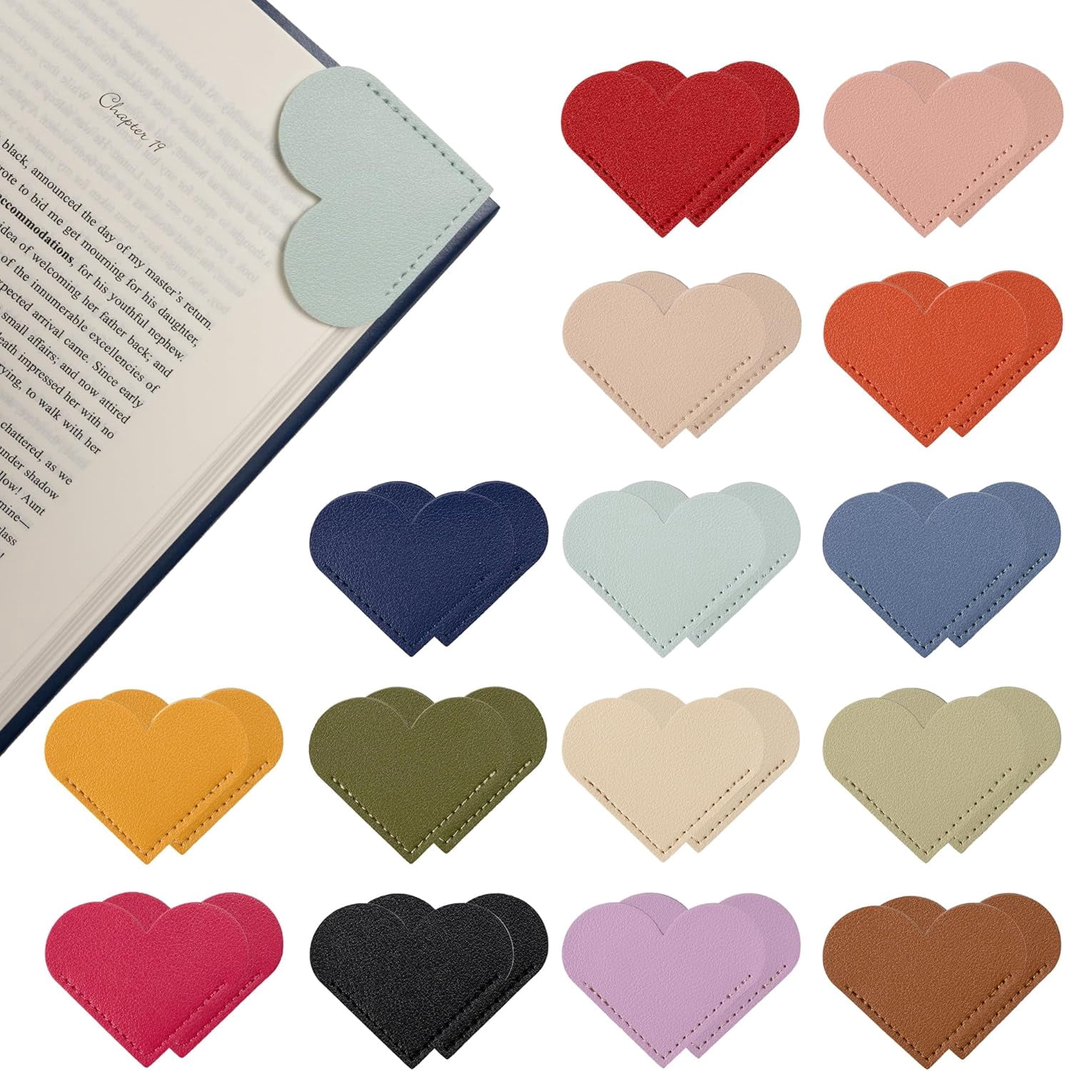 30 Packs Leather Heart Book Marks for Reading Women - Cute Bookmarks for Book Lovers - Unique Gifts for Women (Solid Color)