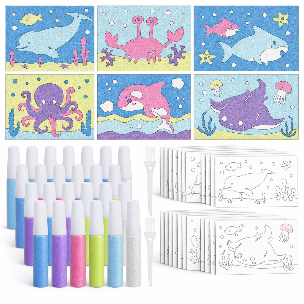 30 Packs Ocean Sand Art Kits for Kids - Bulk Sea Creature Craft Activities for Boys Girls Ages 4-8 8-12, Complete DIY Art Set with 20 bottles of Sand, Ideal Birthday Party Favors & Classroom Rewards