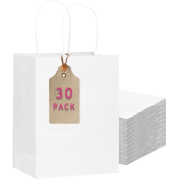 30-Packs White Bags with Handles 10.8"x8.3"x4.3" Medium Size Paper Bags Multiple Uses (Medium Size)