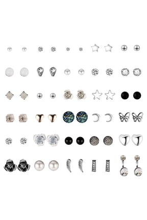 30 Pair Multiple Ear Studs Earrings Set Assorted Crystal Rhinestone Women Piercing Earrings
