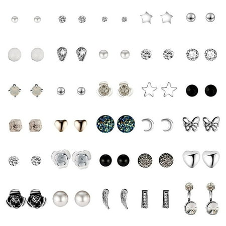 30 Pair Multiple Ear Studs Earrings Set Assorted Crystal Rhinestone Women Piercing Earrings