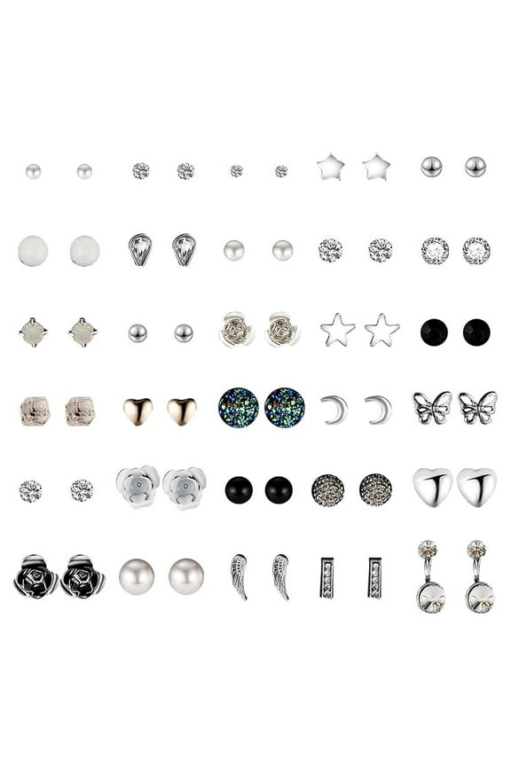30 Pair Multiple Ear Studs Earrings Set Assorted Crystal Rhinestone Women Piercing Earrings