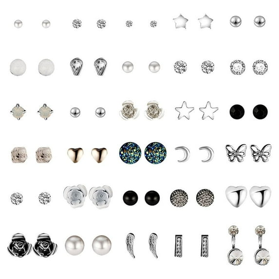 30 Pair Multiple Ear Studs Earrings Set Assorted Crystal Rhinestone Women Piercing Earrings