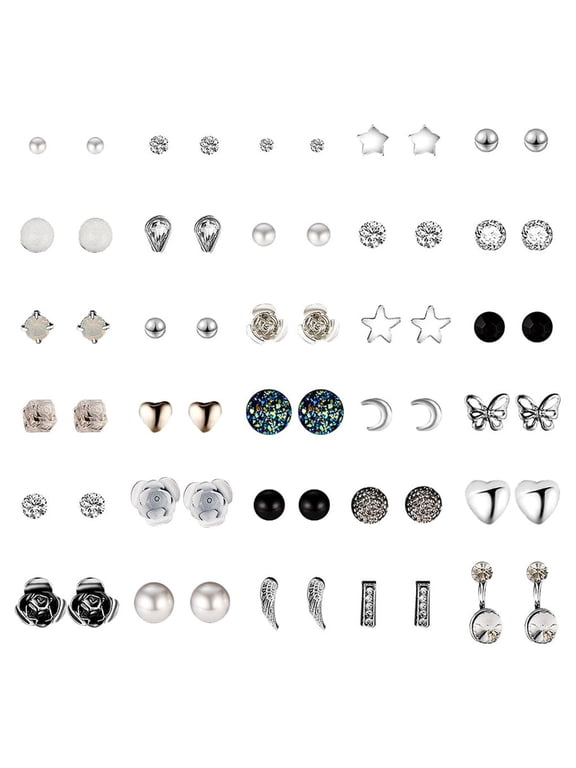 30 Pair Multiple Ear Studs Earrings Set Assorted Crystal Rhinestone Women Piercing Earrings
