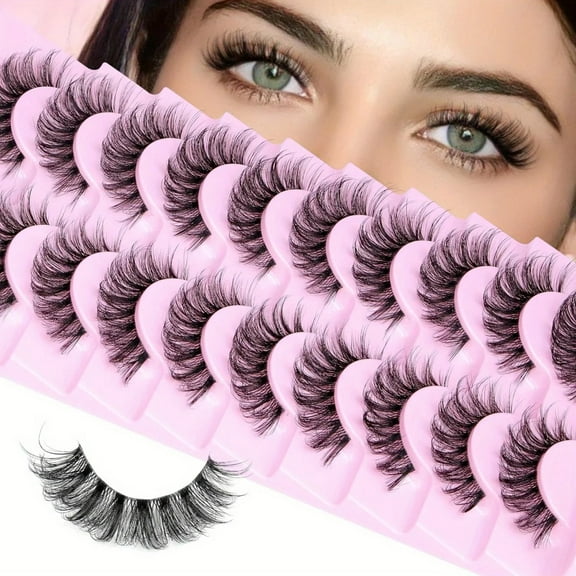 30 Pairs 3-Pack Natural Eyelashes Fluffy Lashes D Curl Eyelashes 3D Volume Wispy False Lashes Strips Clear Band Lashes Pack