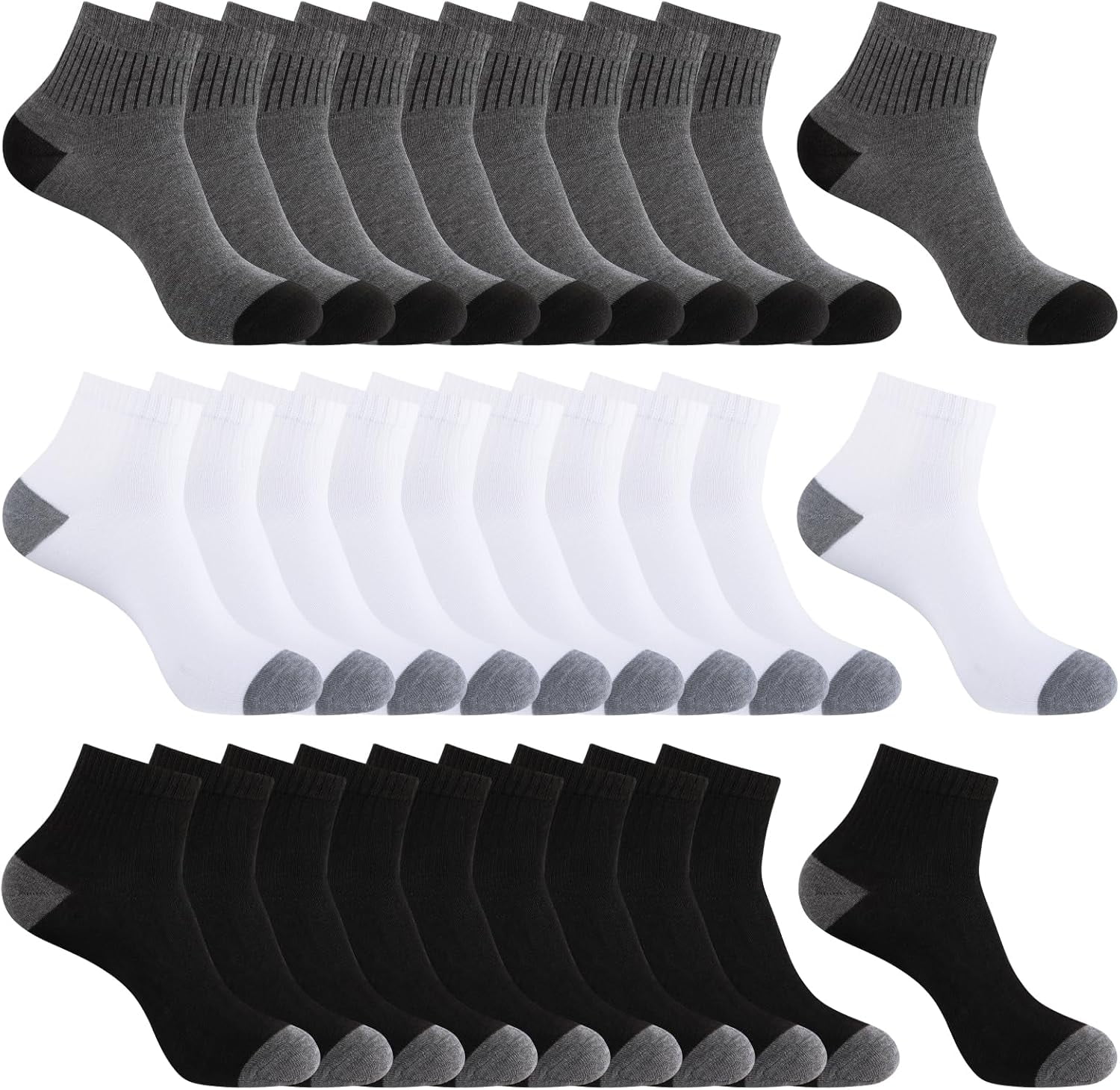 30 Pairs Ankle Socks For Men/Women - Breathable Mens Socks Size 10-13 Mini Crew Quarter Sock Value Pack in Bulk