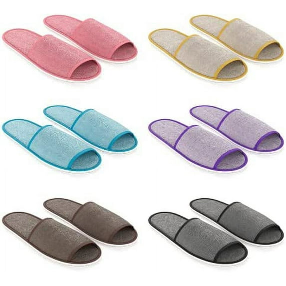 30 Pairs Disposable House Slippers for Guests, Value Bundle for Hotel, Spa, Shoeless Home, Open-Toe Multi Color