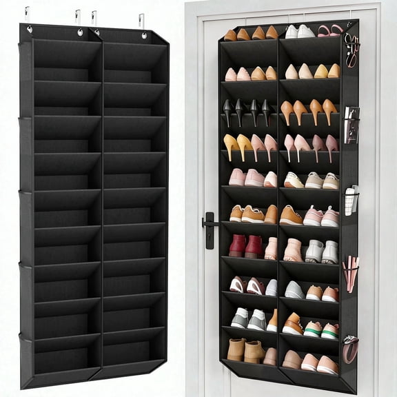 Finew 10-Tier over the Door Shoe Organizer, Holds 20-30 Pairs, Hanging Storage for Closet, Black