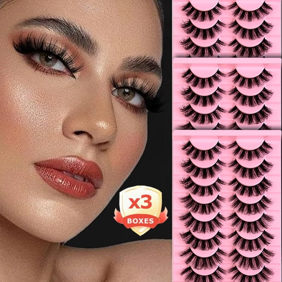 30 Pairs False Eyelashes, Natural Wispy Lashes with Dramatic Volume & Winged Cat-Eye Extension, Reusable Fluffy Fake Lashes for Daily Makeup & Parties