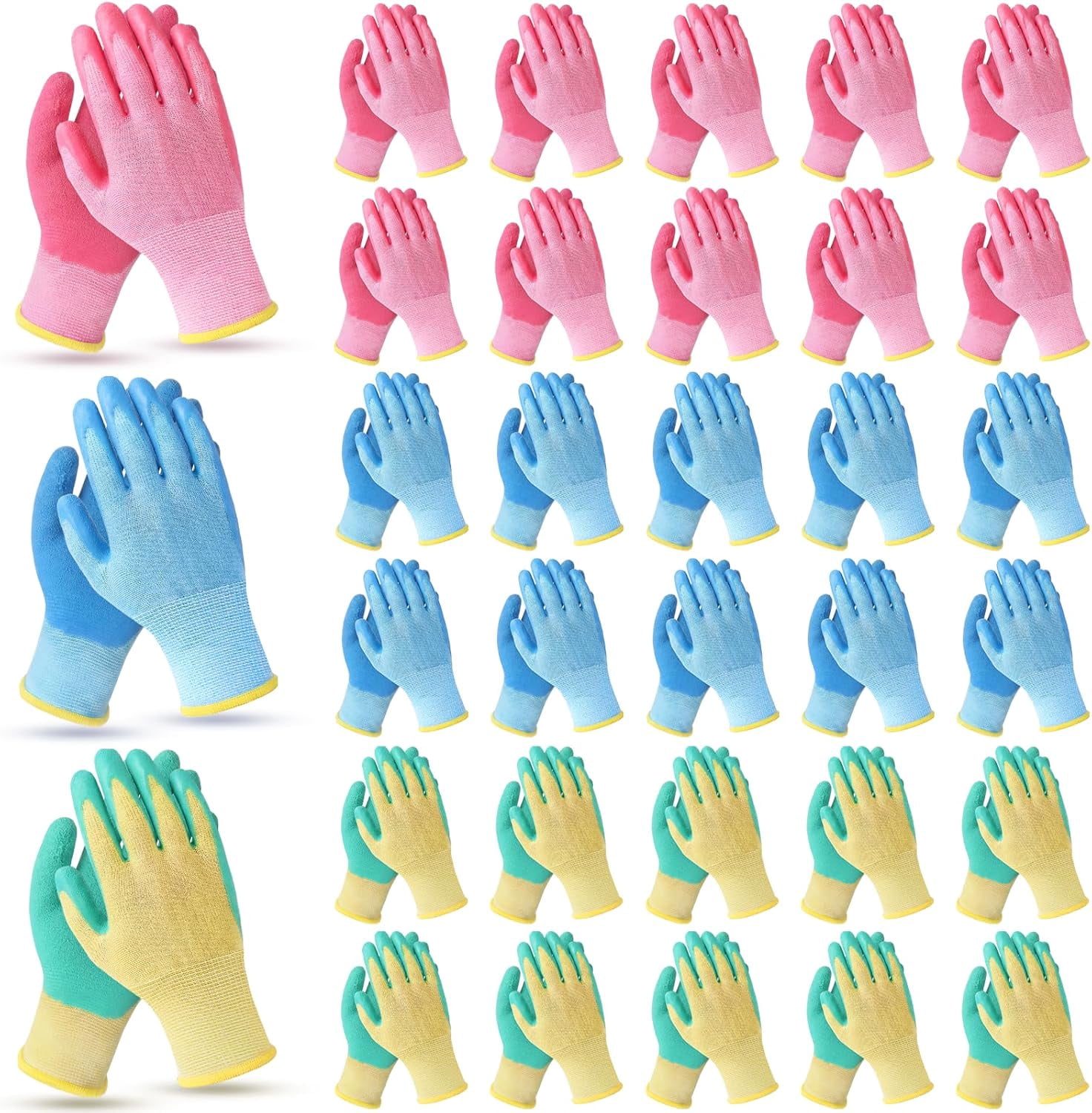 30 Pairs Kids Gardening Gloves Non Slip Garden Gloves for Toddler Youth Girls Boys Safety Rubber