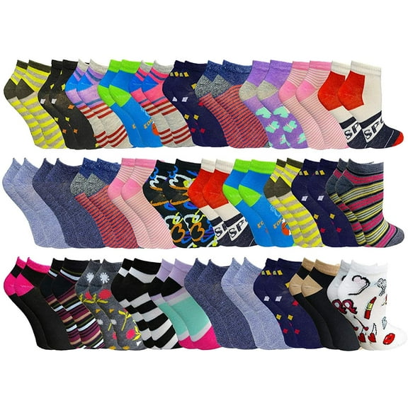 30 Pairs Low Cut Ankle Socks for Women Girls Boys Men, Bulk Pack, Fun Cute, Patterned Colorful Soft (Womens 30 Pairs Patterned)