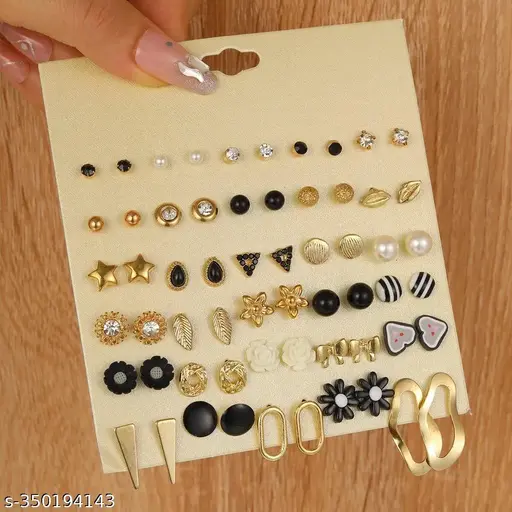 STYLO CHARMS 30 Pairs Multipack Everyday Women Earrings Gift Set in Yellow Gold Plating, Thick Open, Lightweight, Stud Hypoallergenic Twisted Earrings for Women