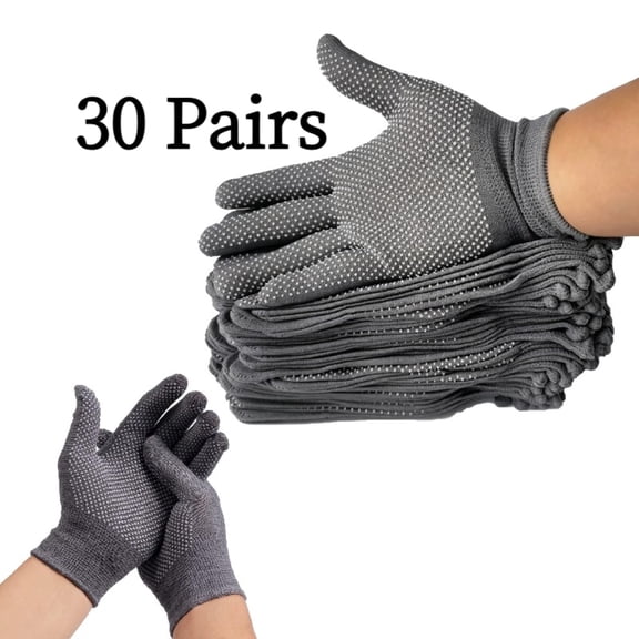 30 Pairs Nylon Work Gloves for Men and Women - Soft, Breathable, Non-Slip Coated, High Elasticity, Durable