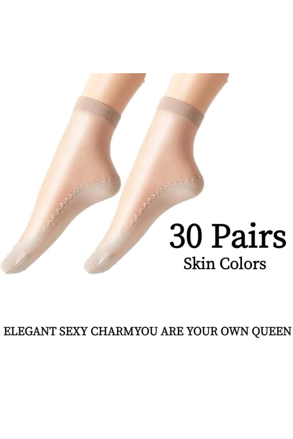 30 Pairs Sheer Socks Women, Nylon Socks for Women Sheer Ankle Sock Women Ankle Stockings Silk Sock w/Reinforced Bottom and Toe