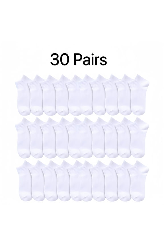 30 Pairs of Soft & Comfy Unisex Cotton Ankle Socks - Anti-Odor, Sweat Absorption, Breathable & Low Cut - Hand Washable, Solid Color, Perfect for All Seasons Wearing