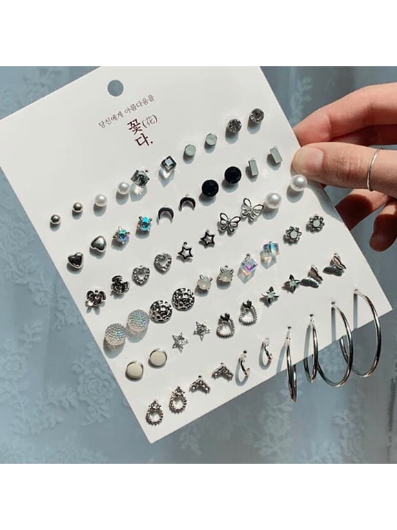 30 Pairs Stainless Steel Earrings Set for Women Men, Multi Style Stud Hoop Dangle Earrings, Plating Alloy Earrings Jewelry
