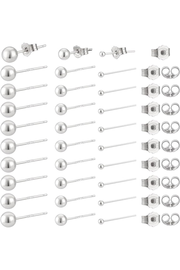 30 Pairs Sterling Silver Stud Earrings 2/4/5mm Round Ball Stud Earring Tiny Studs Earring Metal Set Polished Ball Studs Earrings for Women Men Jewelry Gifts