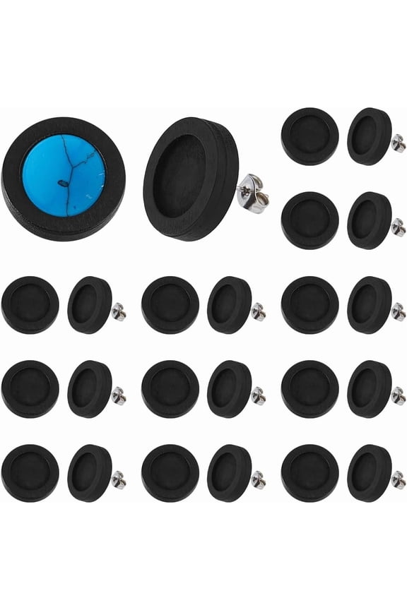 30 Pairs Wood Studs Earring Findings wiht 304 Stainless Steel Pin Black 16mm
