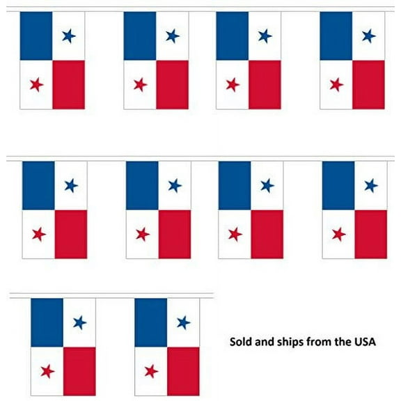30'Panama String Flag Party Bunting Has 30 Panamanian 6"x9" Polyester Banner Flags Attached, Popular For School Classroom, Special Events, Bars, Restaurants, Country Theme Parties