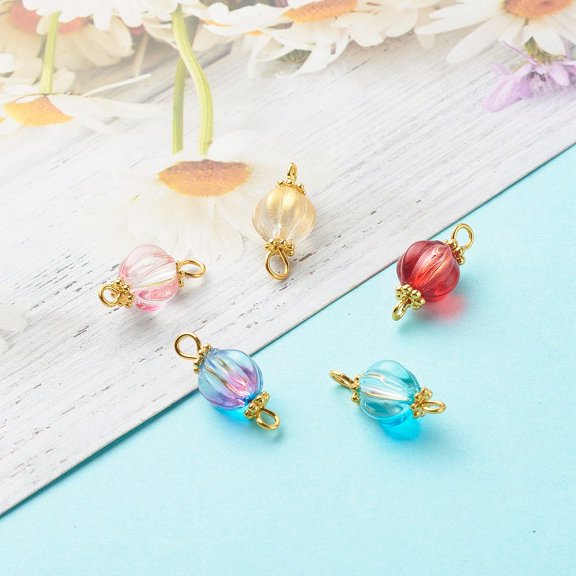 30 Pc Pumpkin Shape Links Glass Pumpkin Connector Charms with 304 Stainless Steel Findings Link Charms Jewelry FindingsDIY