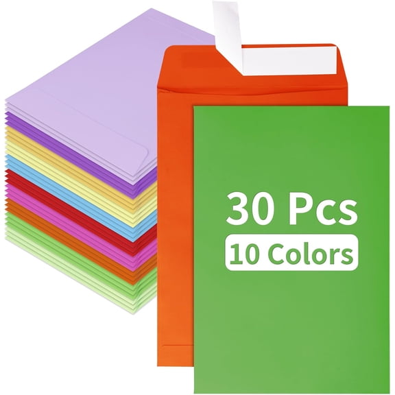 30 Pcak 6x9 Envelopes,Colorful Envelopes 6x9 Self Seal for Office Business,Mailing,Storage,Organize,Home6.25 x 9 in