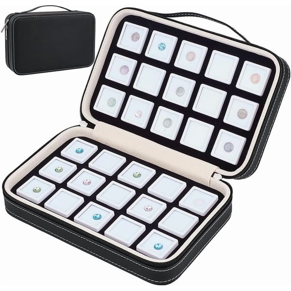30 Pcs 1.1x0.6 inch Square Gem Jars with Leather Storage Box White Loose Diamond Box with Window Diamond Containers with Foam Insert for Collectibles Storage for diy