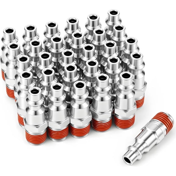 30 Pcs 1/4'' Male NPT Industrial Plugs Kit, Quick Connect Air Line Hose Fittings, 1/4 Inch High Flow Pneumatic Plugs, Air Coupler and Plug Kit, Airs Compressor Fittings