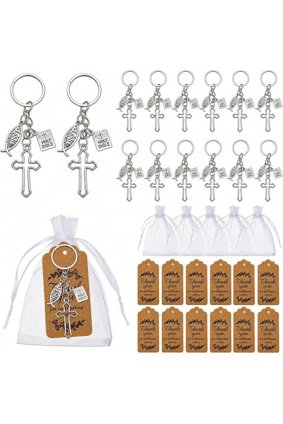 30 Pcs 10 Sets Christian Cross Keychain Set, Religious Faith Key Rings with Alloy Metal Charms, Bulk Party Favors and Meaningful Gifts for Adults