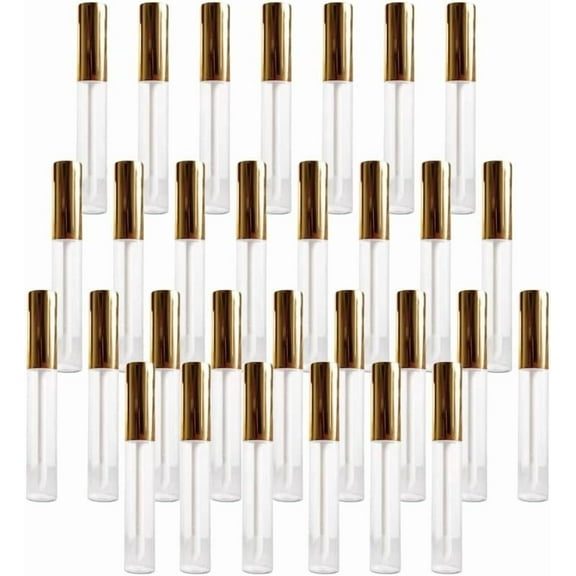 30 Pcs 10ml Empty Lip Gloss Tubes Containers, Refillable Lip Balm container for DIY Makeup Such as Lip Samples, Homemade Lip Balm (Gold)