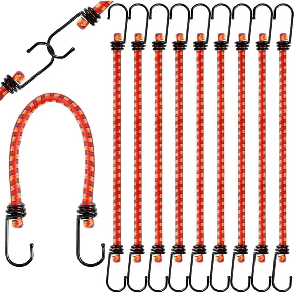 30 Pcs 12 Inch Bungee Cords with Hooks, Heavy Duty Outdoor Bungee Cords, Elastic Bungee Straps, Premium Rubber Bungee Rope for Securing Tarps,Luggage Rack,Tents,Bikes,RV,Cargo (Red)