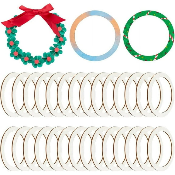30 Pcs 125mm(4.9") Unfinished Wood Pieces Rings Shape 100mm Inner Diameter White Circle Ornaments Blank Handmade Round Wooden Slices for Painting Pyrography Christmas Tree Home Decor White