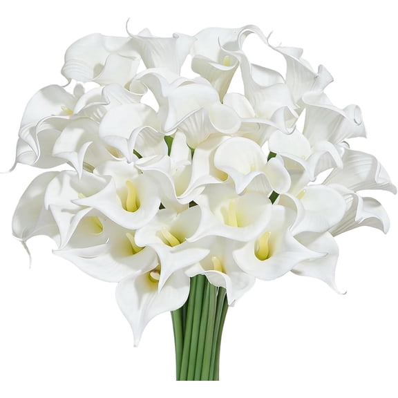 30 Pcs 13.5" Artificial Calla Lily Flowers, Real Touch Faux Stems for DIY, Wedding, Mother's Day, Party, or Home Decoration, Pure White