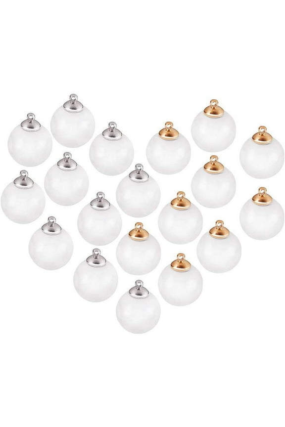30 Pcs 14mm Mini Empty Clear Glass Globe Bottle Wish Ball Bottles DIY Pendant Charms with 30 Pcs 8mm Cap Bails