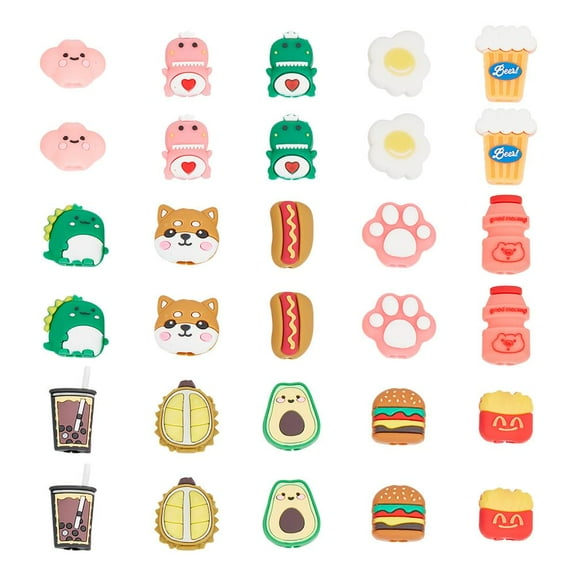 30 Pcs 15 Styles Cartoon Silicone Cable Protectors Food Theme Charger Cable Saver Charging Protector and Cord Holder Phone Accessory for PhoneMixed Color