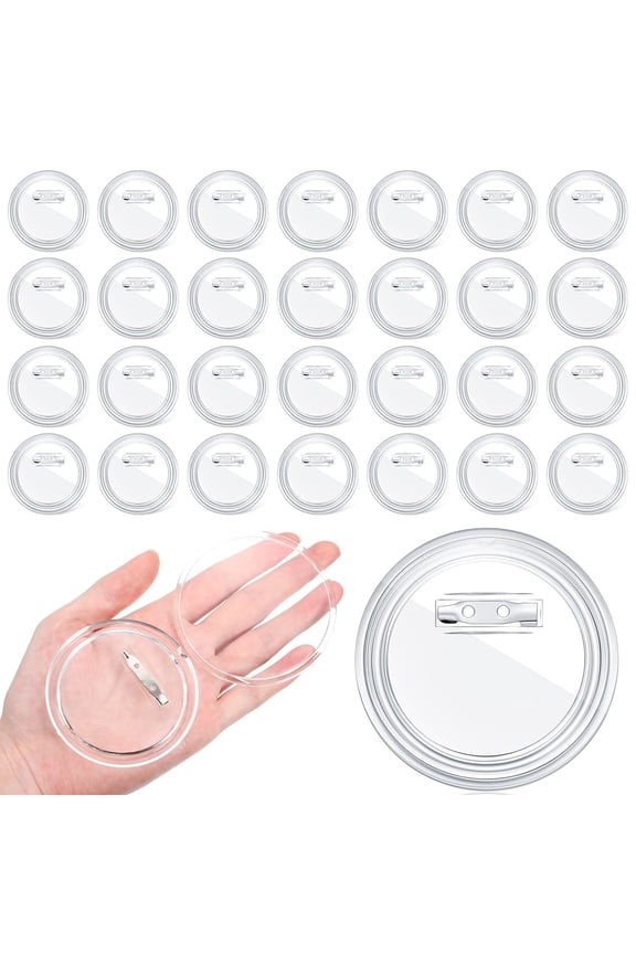 30 Pcs 2.3inch Blank Acrylic Pin Badges, Plastic Clear Craft Button with Safety Pins, Reusable for DIY Crafts, Custom Picture
