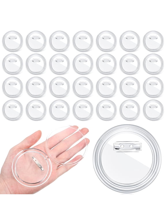 30 Pcs 2.3inch Blank Acrylic Pin Badges, Plastic Clear Craft Button with Safety Pins, Reusable for DIY Crafts, Custom Picture
