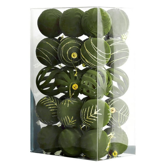 30 Pcs 2.4 Inches Velvet Christmas Ball Ornaments, Assorted Styles Flocked Xmas Plastic Ball Small Shatterproof Decorative Hanging Ornament for Family Holiday Party Xmas Tree Hanging Decor