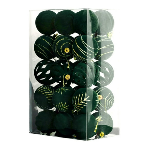 30 Pcs 2.4 Inches Velvet Christmas Ball Ornaments, Assorted Styles Flocked Xmas Plastic Ball Small Shatterproof Decorative Hanging Ornament for Family Holiday Party Xmas Tree Hanging Decor