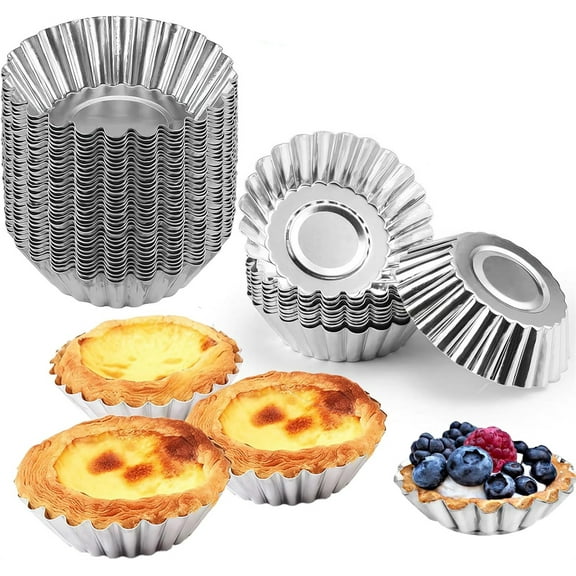 30 Pcs 2.75" Aluminum Egg Tart Mold Baking Cups Tutuviw Mini Pie Tins Pans Tinfoil Cupcake Cookie Liner Baking Mold Cups Reusable for Pies Baking Tool, Non Stick