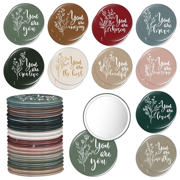 30 Pcs 2.76 Inch Inspirational Compact Mirror Bulk for Women Small Pocket Mirrors Mini Purse Makeup Mirror Back to School Gifts for Students Teachers Coworker Team(Retro)