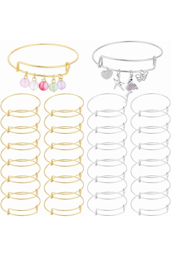 30 Pcs 2 Colors 6.5cm Adjustable Wire Blank Bangles Expandable Bangle Bracelets Iron Wire Wrap Bangles Making Blank Stackable Cuff Bangle Set Stainless Steel Bracelet for Jewelry Making Colorful DIY