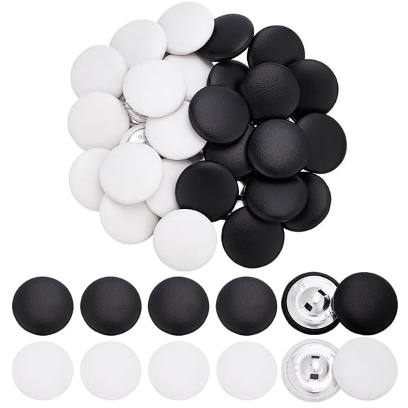 30 Pcs 2 Colors Leather Covered Button 1.12Inch Metal Shank Round Sewing Buttons 1-Hole Crafting Botones para Tapicera Buttons