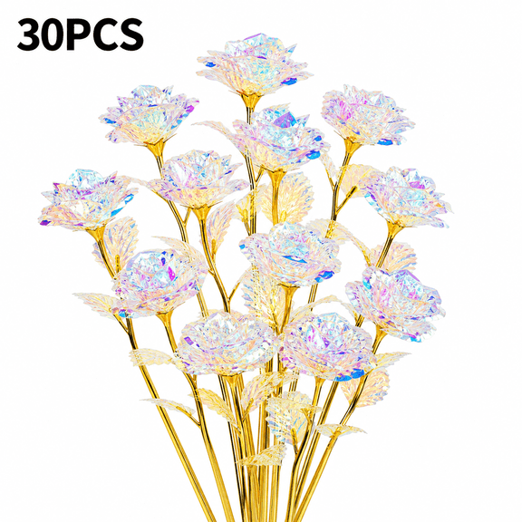 30 Pcs 24K Galaxy Rose Glass Flowers Colorful Gold Rose Artificial Flowers Best Gifts for Mother's Day Thanksgiving Valentine's Day Girl's Birthday Party
