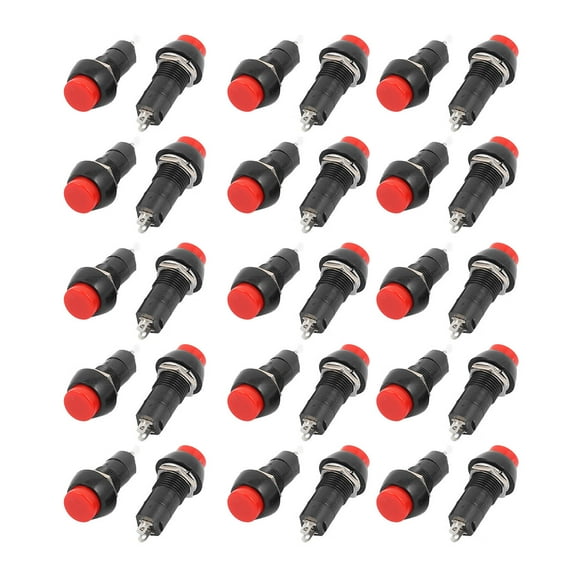 30 Pcs 250V 3A 2 Terminal SPST On/Off Momentary Red Push Button Switch