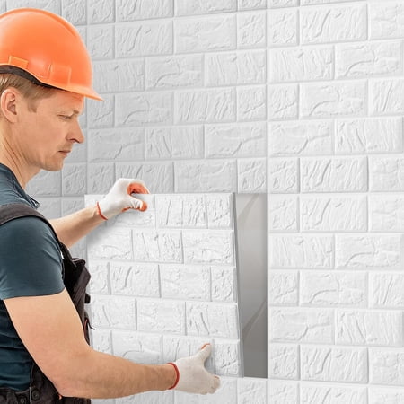 30 Pcs 28.81 Sq ft 3D Wall Panels Peel and Stick Foam Brick Wallpaper Printable Faux Brick Wall Panels Decorative Self Adhesive Tiles Waterproof(White)