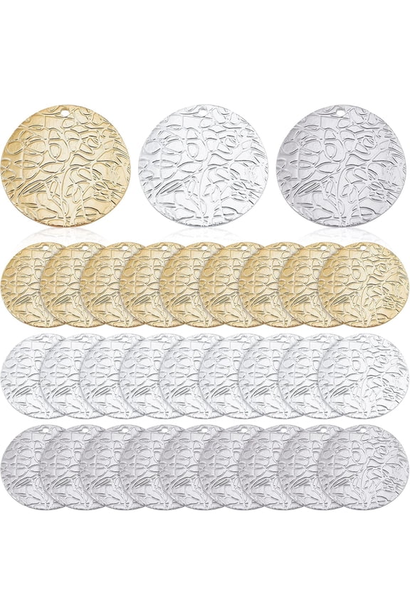 30 Pcs 3 Colors Round Charm 20mm Camber Coin Charms with Reticulate Embossing Stamping Blanks Charm Brass Round Tag Pendants Textured Pendants for Earring Necklace Jewelry DIY Making for DIY