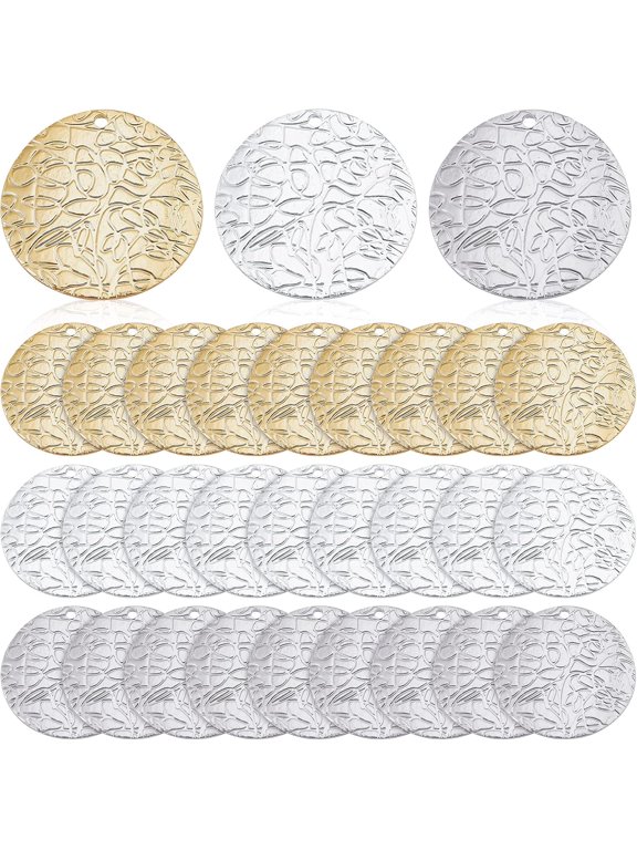 30 Pcs 3 Colors Round Charm 20mm Camber Coin Charms with Reticulate Embossing Stamping Blanks Charm Brass Round Tag Pendants Textured Pendants for Earring Necklace Jewelry DIY Making for DIY