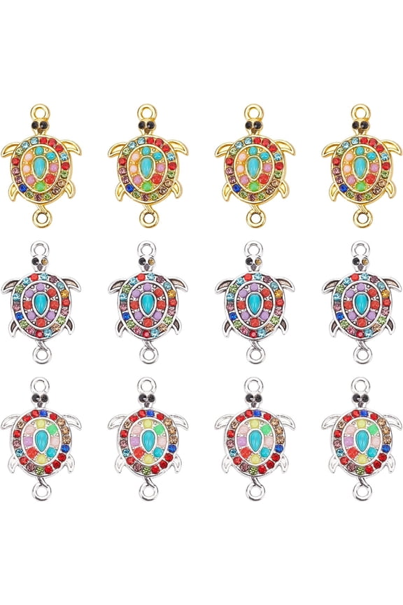 30 Pcs 3 Colors Tortoise Connectors Pendants Sea Turtle Alloy Links Charms Ocean Animal Charms Turtle Metal Link with Rhinestone and Resin for DIY DIY Craft Necklace Bracelet Jewelry Making