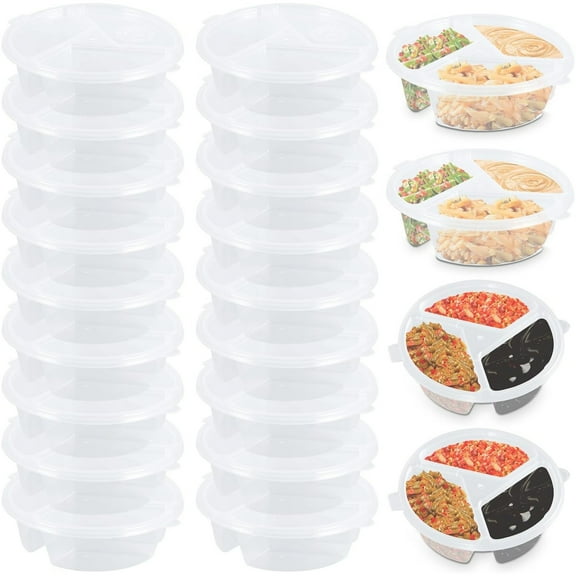 30 Pcs 3 Compartment Condiment Containers Topboutique 5 oz Disposable Sauce Cups Small Plastic Reusable Snack Containers Dips Containers with Lids for Condiments or Dips