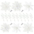 thumbnail image 1 of 30 Pcs 3 Styles Christmas Glitter Poinsettia Flowers Artificial Berry Picks Christmas Tree Ornaments Artificial Christmas Flowers with Clips for Xmas Wedding Wreath Floral Decorations, 1 of 7
